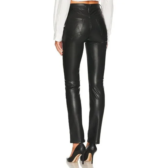 NWT Mother Dazzler Skimp in Wax On Wax Off Black Faux Leather Stretch Pants 30 - Picture 3 of 10